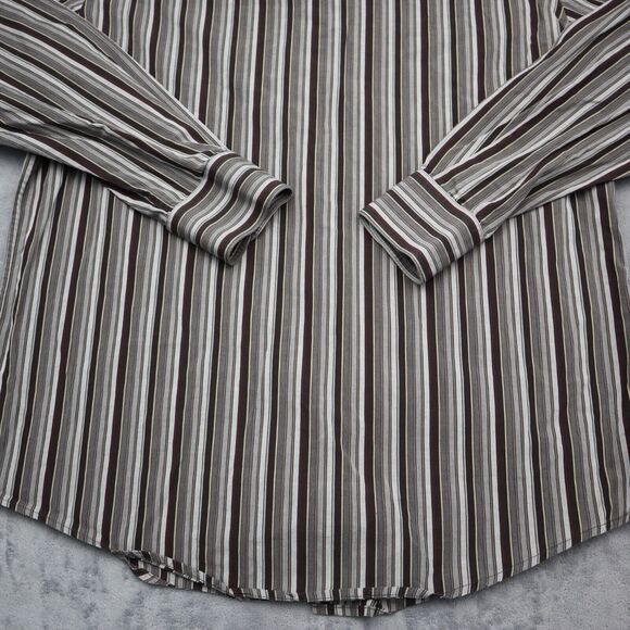 Perry Ellis Shirt Mens L Black Long Sleeve Striped Collared Casual Button Up - Picture 12 of 16